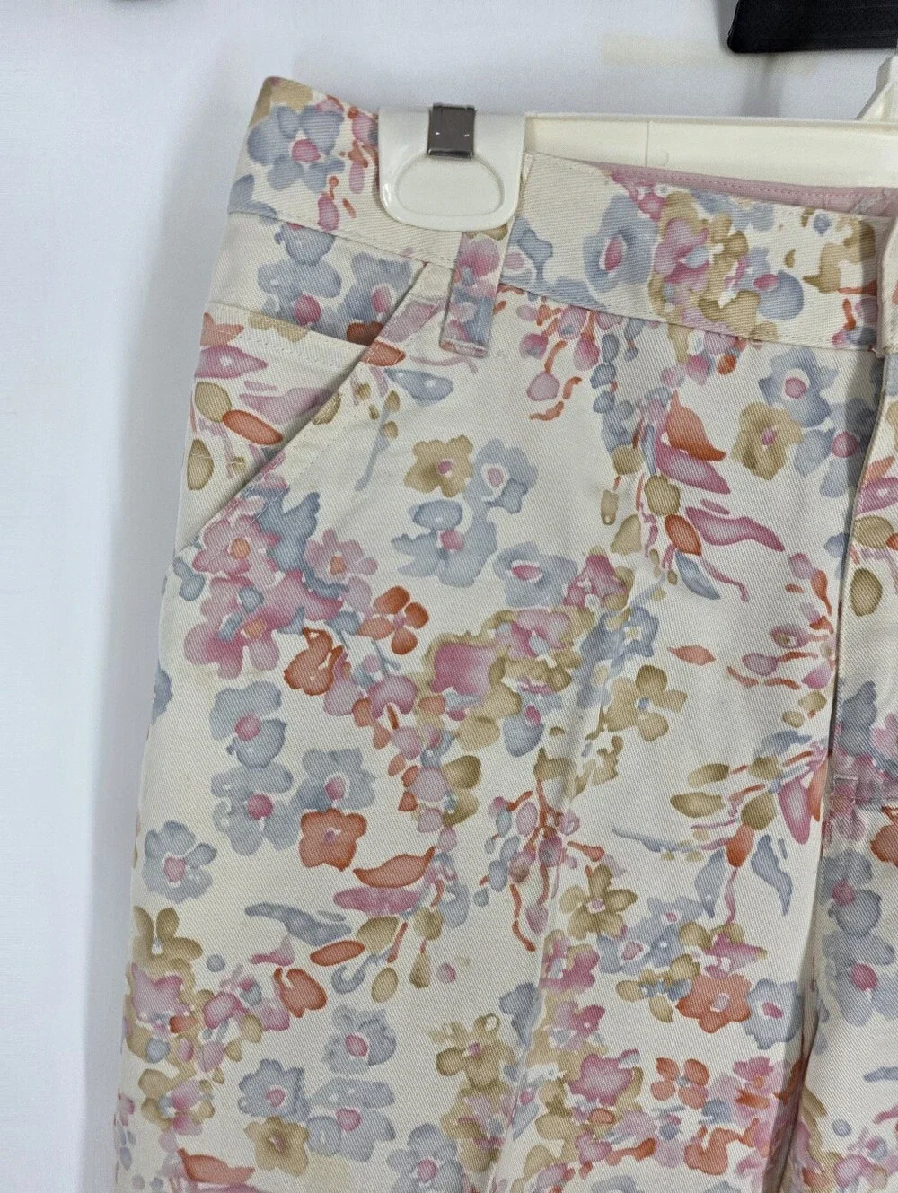 Kate Hill Casual Vintage Floral Pants Size 10 Pastel Pink Floral Tencel Cotton